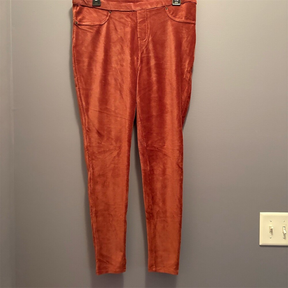 MeMoi Leggings Womens XL Rust Orange Corduroy Pull-On Stretch Slim Leg